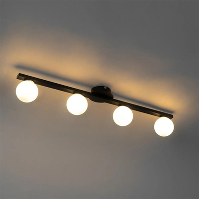 QAZQA Cederic badkamer plafondlamp - 68x10x13cm - 4 lichts - rond - mat zwart
