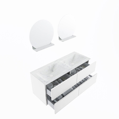 Mondiaz VICA-DLUX ensemble de meuble de salle de bain - 120cm - meuble sous lavabo talc - 4 tiroirs - lavabo encastré cloud double - 2 trous de robinet - version haute de 60cm - opalo