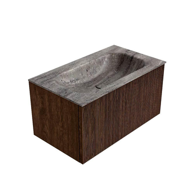 MONDIAZ KURVE-DLUX 80cm badmeubel kleur Walnut met 1 lade en 0 deuren. Wastafel BIG SMALL Midden zonder kraangat Oza.