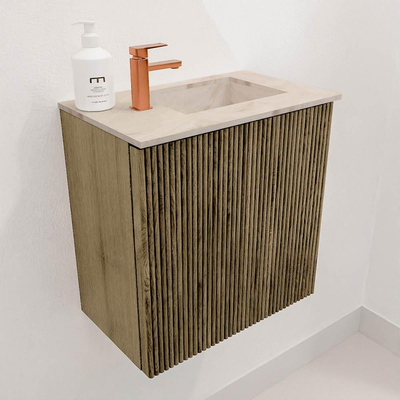 Mondiaz JOYA-DLUX 40cm toiletmeubel - kleur Dusk - Wastafel FAYE positie Rechts 1 kraangat kleur Frappe.