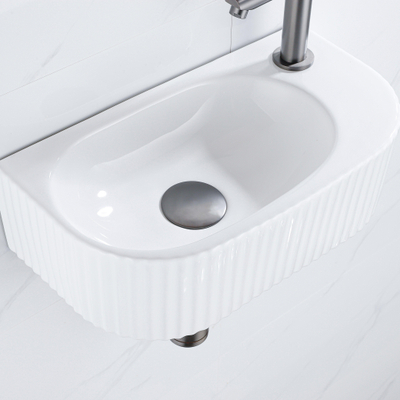Fugaflow Efficiente Ensemble Fontaine Pietra - 40x21,5x12 cm - droite - rainurée - demi-ronde - 1 trou de robinet - céramique - robinet de fontaine gunmetal - bouchon de vidange - siphon abaissé - blanc brillant
