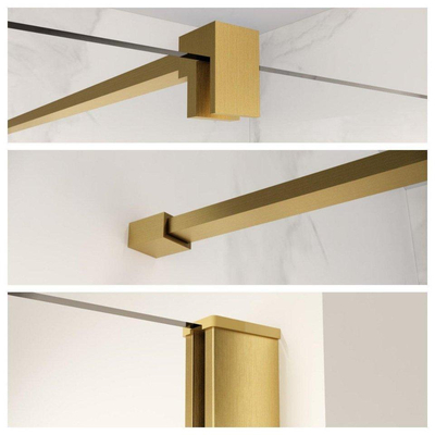 FugaFlow Eccelente Vetro Halfhoge Inloopdouche - 140x80cm - ribbelglas - 8mm - nano - met profielset en stabilisatiestang - Geborsteld Messing PVD (Goud)