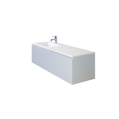 HR badmeubelen thin lavabo pierre artificielle 140.5x2x45.5cm bac li blanc mat 1kg