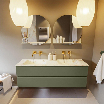MONDIAZ VICA-DLUX Ensemble meuble de salle de bains - 150cm - sous-meuble army - 2 tiroirs - lavabo encastré cloud double - sans trous de robinet - version haute 60cm - frape