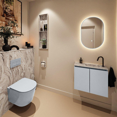 MONDIAZ TURE-DLUX Meuble toilette - 60cm - Clay - EDEN - vasque Glace - position droite - 1 trou de robinet