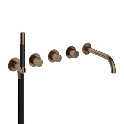 Hotbath Cobber partie apparente pour robinet thermostatique de baignoire encastré avec 2 robinets d'arrêt avec bec laiton vieilli