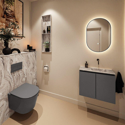 MONDIAZ TURE-DLUX 60cm toiletmeubel Dark Grey. EDEN wastafel Glace positie rechts. Zonder kraangat.