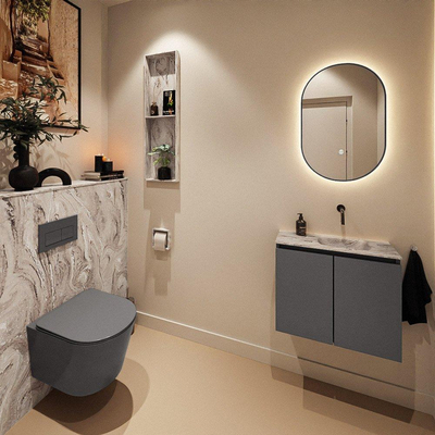 MONDIAZ TURE-DLUX Meuble toilette - 60cm - Dark Grey - EDEN - vasque Glace - position droite - sans trou de robinet