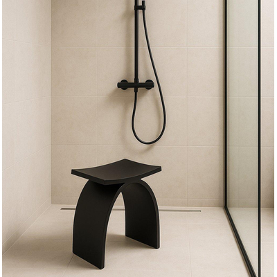 Fugaflow Caria Tabouret salle de bain - 42.5x23x42cm - solid surface - noir mat