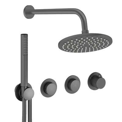 Crosswater MODULE Regendoucheset inbouw - 3 hendels - 20cm douchekop - handdouche - wandarm - slate gunmetal (antraciet)