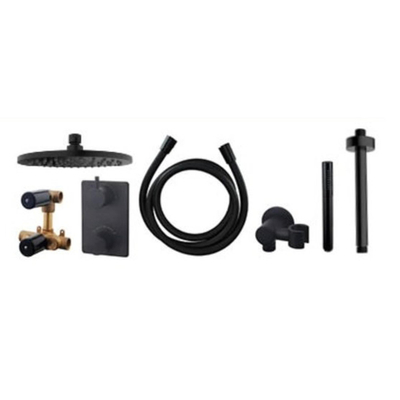 Wiesbaden One Pack Inbouwthermostaatset rond - type 301 - 20cm - mat zwart