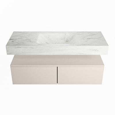 Mondiaz ALAN-DLUX Ensemble de meuble - 120cm - meuble Linen mat - 2 tiroirs - Lavabo Cloud Opalo suspendu - vasque Centre - 1 trou de robinet