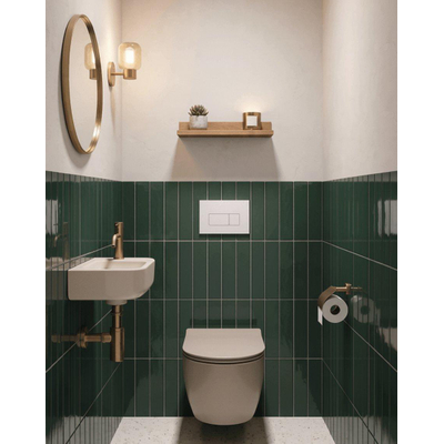 QeramiQ Dely Ensemble de toilette - réservoir encastré Qeramiq Flush - abattant slim - plaque de commande métallique blanche mate - boutons rectangulaires - beige