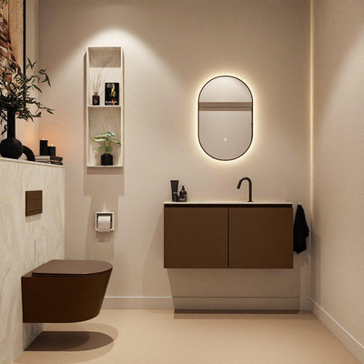 MONDIAZ TURE-DLUX Meuble toilette - 100cm - Rust - EDEN - vasque Ostra - position centrale - 1 trou de robinet