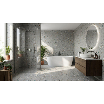 Prissmacer Cerámica Gobi wand- en vloertegel - 60x60cm - 10mm - Vierkant - gerectificeerd - Terrazzo - Grijs mat