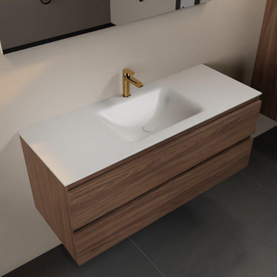 Mondiaz AIVY Ensemble de meuble - 120x45x50cm - 1 trou de robinet - 1 vasque Talc Solid surface - Centre - 2 tiroirs - avec miroir - Melamine Mocha