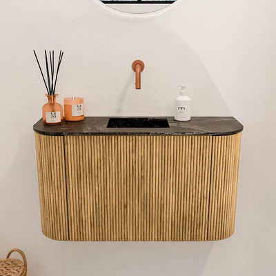 Mondiaz JOYA-DLUX 73.2cm toiletmeubel - ronding links en rechts kleur Oak - Wastafel FAYE positie Midden Zonder kraangat kleur Lava.