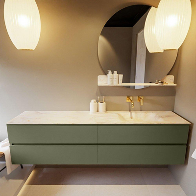 Mondiaz VICA-DLUX ensemble de meuble de salle de bain - 200cm - meuble sous-vasque armée - 4 tiroirs - lavabo encastré cloud droite - sans trous de robinet - version haute de 60cm - ostra