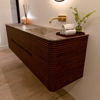 Mondiaz CIRO-DLUX Badkamermeubelset - 170x45x50cm - Solid surface wastafel Oza - 1 wasbak Rechts - zonder kraangaten - 4 lades - Ruby