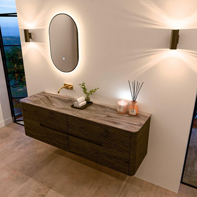 Mondiaz CIRO-DLUX Ensemble de meubles de salle de bains - 160x45x50cm - plan vasque en solid surface Sombra - 1 vasque à gauche - sans trous de robinetterie - 4 tiroirs - Shadow