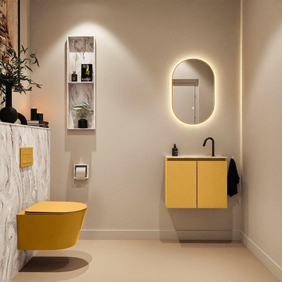 MONDIAZ TURE-DLUX Meuble de toilettes 60cm Ocher. Lavabo EDEN Glace position milieu. Avec 1 trou de robinet.