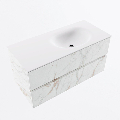 Mondiaz VICA Ensemble de meuble de salle de bain - 100cm - meuble sous-vasque carrara - 2 tiroirs - lavabo moon droite - sans trous de robinet - version haute de 60cm - talc