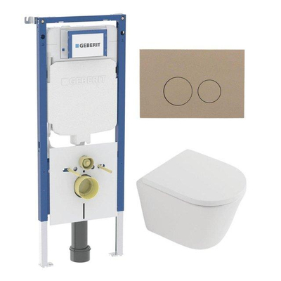 QeramiQ Dely Pack WC - 36,3x51,7cm - à fond creux - sans bride - réservoir encastré Geberit UP720 - abattant WC à fermeture douce - plan de déclenchement blanc mat - boutons rectangulaires - beige mat
