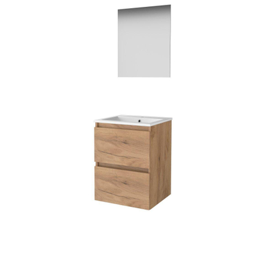Basic-Line Ultimate 46 ensemble de meubles de salle de bain 50x46cm sans poignée 2 tiroirs lavabo en porcelaine 1 trou de robinetterie miroir éclairage mfc whisky oak