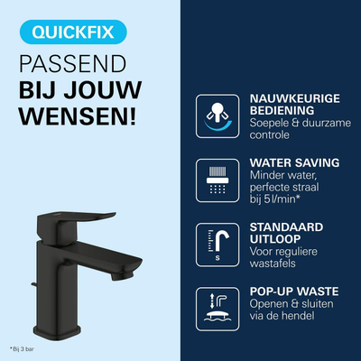 Grohe Dice Wastafelmengkraan - s-size - opbouw - trekwaste - matte black (mat zwart)