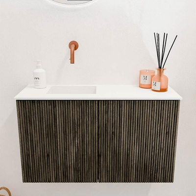 Mondiaz JOYA 70cm toiletmeubel - kleur Shadow - Wastafel FAYE positie Links Zonder kraangat kleur Talc.