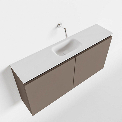 MONDIAZ TURE Toiletmeubel 100x23x50cm met 0 kraangaten 2 deuren smoke mat Wastafel Eden midden Solid Surface Wit