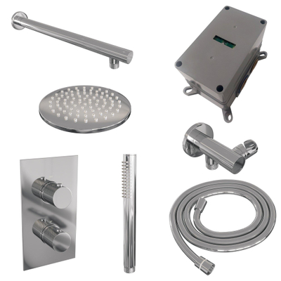 Ensemble de douche pluie encastré Brauer Chrome - douche principale 20 cm - bouton carving - douchette ronde 3 positions - chrome