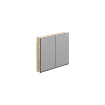 Thebalux spiegelkast model D met zeefdrukrand onderzijde 80x70 2x deur 2x legplank schakelaar/stopcontact inclusief indirecte LED onderzijde exclusief opbouwlamp