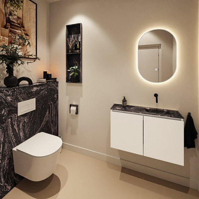 MONDIAZ TURE-DLUX Meuble toilette - 80cm - Talc - EDEN - vasque Lava - position droite - sans trou de robinet