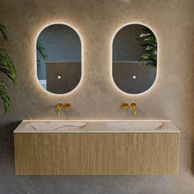 MONDIAZ KURVE-DLUX 150cm meuble de salle de bains couleur Dusk avec 2 tiroirs et 0 portes. Lavabo STOR SMALL Double sans trou de robinet Nata.