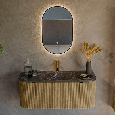 Mondiaz KURVE-DLUX Badkamermeubelset - 110x46x40cm - 1 lade - 2 deuren - wastafel solid surface - midden - 1 kraangat - Dusk