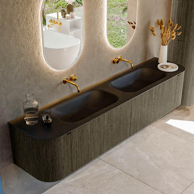 Mondiaz KURVE Ensemble de meubles de salle de bains - 200x46x40cm - 2 tiroirs - 2 portes - vasque solid surface - double - sans trou de robinet - Shadow