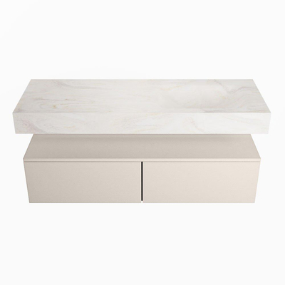 Mondiaz ALAN-DLUX Ensemble de meuble - 130cm - meuble Linen mat - 2 tiroirs - Lavabo Cloud Ostra suspendu - vasque Droite - 1 trou de robinet