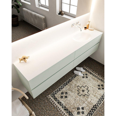 Mondiaz VICA ensemble de meuble de salle de bain - 200cm - meuble sous-vasque greey - 4 tiroirs - lavabo moon droite - sans trou de robinet XL version 60cm haut