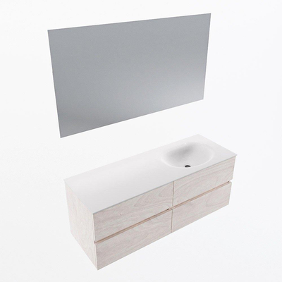 Mondiaz VICA ensemble de meuble de salle de bain - 130cm - meuble sous vasque en aggloméré - 4 tiroirs - lavabo moon à droite - sans trous de robinet - couleur talc - miroir LED - version XL 60cm de haut