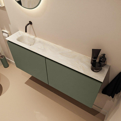 MONDIAZ TURE-DLUX 120cm meuble WC Army. EDEN vasque Ostra position gauche. Sans trou de robinet.