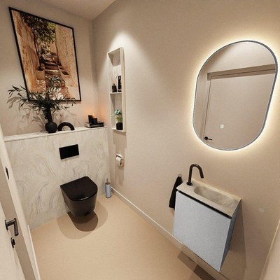 MONDIAZ TURE-DLUX 40cm toiletmeubel Plata. EDEN wastafel Ostra positie rechts. Met 1 kraangat.