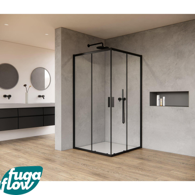 FugaFlow Efficiente Vetro Cabine de douche 100x100x200cm Carré accès d'angle verre clair profilé Noir mat