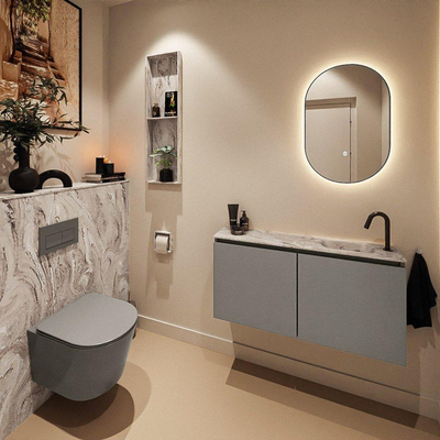 MONDIAZ TURE-DLUX Meuble toilette - 100cm - Smoke - EDEN - vasque Glace - position droite - 1 trou de robinet