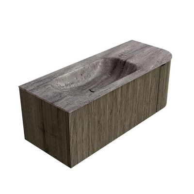 MONDIAZ KURVE-DLUX meuble de salle de bains 115 cm courbure droite couleur Shadow avec 1 tiroir et 1 porte. Lavabo BIG SMALL gauche sans trou de robinet Oza.