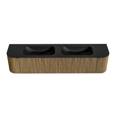 Mondiaz KURVE Badkamermeubelset - 200x46x40cm - 2 lade - 2 deuren - wastafel solid surface - dubbel - zonder kraangat - Dusk