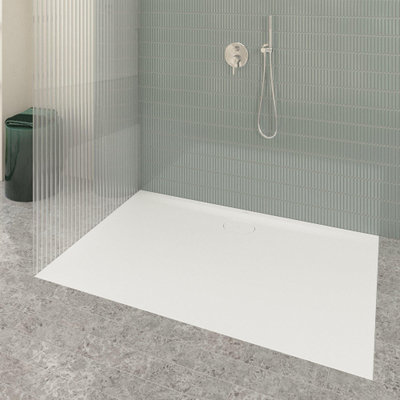 Villeroy & Boch Ecora douchebak - 150x100x3.5cm - afvoer lange zijde - stone white (wit)