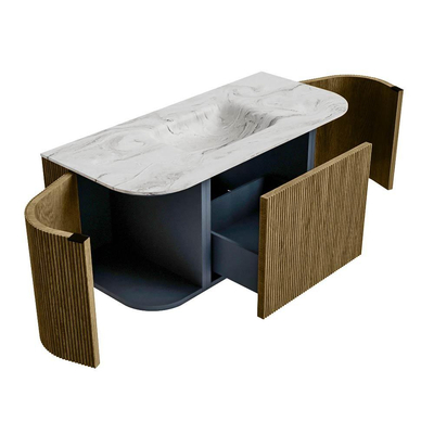 Mondiaz KURVE-DLUX Badkamermeubelset - 100x46x40cm - 1 lade - 2 deuren - wastafel solid surface - midden - 1 kraangat - Dusk