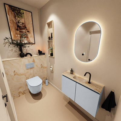 MONDIAZ TURE-DLUX Meuble toilette - 80cm - Clay - EDEN - vasque Frappe - position centrale - 1 trou de robinet