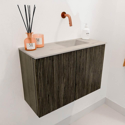 Mondiaz JOYA-DLUX Meuble de toilette 60cm - couleur Shadow - Lavabo FAYE position Droite Sans trou de robinet couleur Opalo